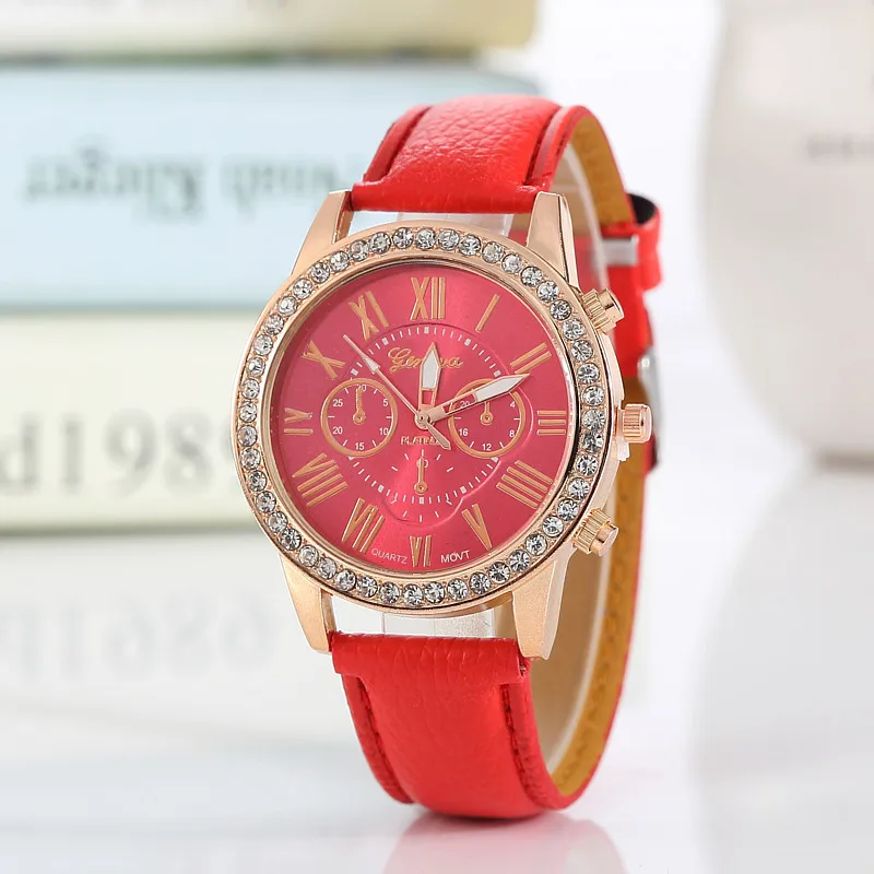 

Geneva Quartz Watch Stylish Fake Three-Eyed Roman Diamond Set WOMEN'S Quartz Watch