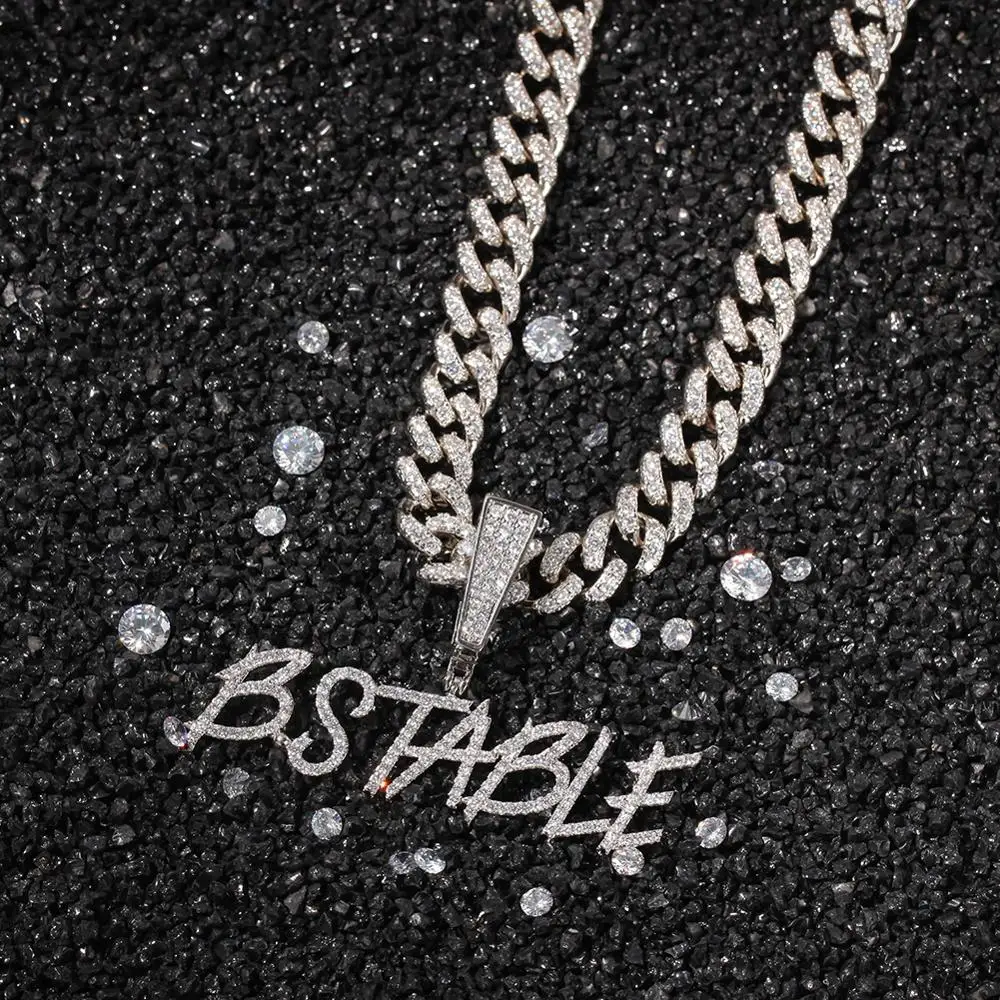 TBTK Customized Name Curisve Letter Pendant Big Clasp Fit With 12mm CZ Cuban Chain Necklaces Hiphop DIY Jewelry Best Gift