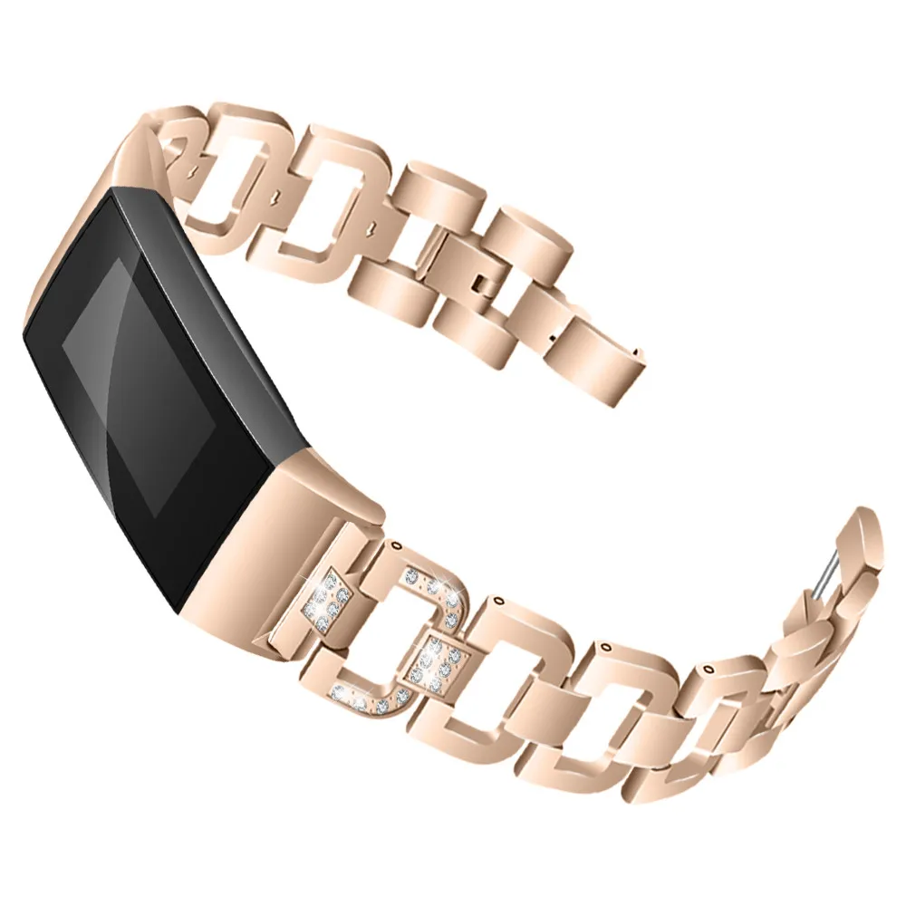 Браслет из нержавеющей стали с бриллиантами, сменный ремешок для Fitbit Charge 3, ремешок для наручных часов, спортивный ремешок с петлей, часы, часы