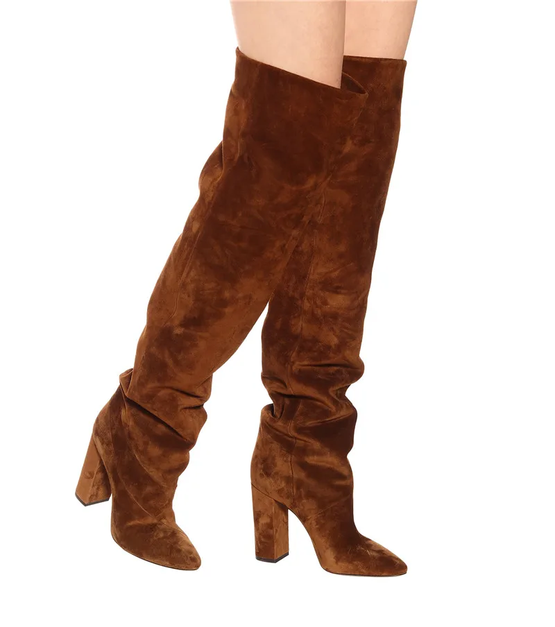 style 9 Emma king/botas mujer invierno/Бежевые Замшевые ботфорты на Высоком толстом каблуке с острым носком элегантная женская обувь Zapatos De Mujer - Цвет: style 9
