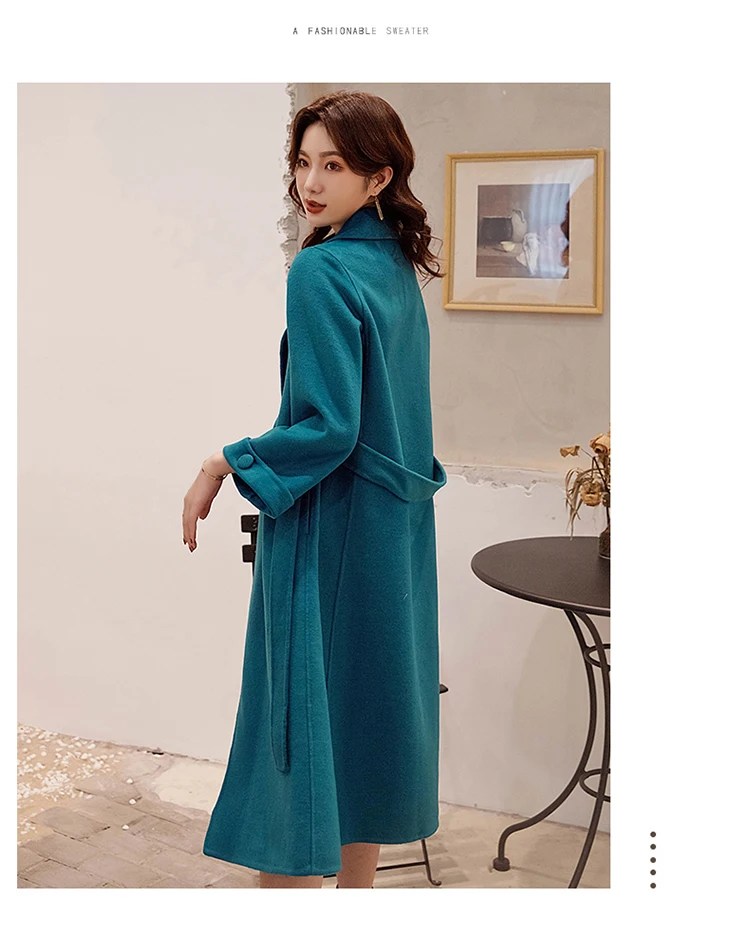 LHZSYY 2019Autumn Winter New Women Double-sided Woolen Coat Fashion Slim Pure Wool lacing Long Thick Warm Cashmere Cardigan Coat