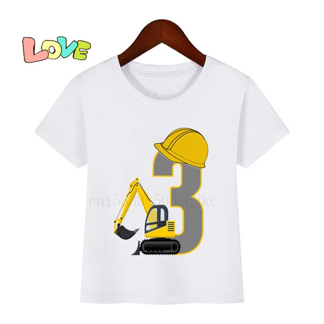 Baby Kids Cartoon Excavator Birthday Number Name Print T Shirt Children Birthday T-shirts Boy&Girl Funny Gift Tshirt Present 3