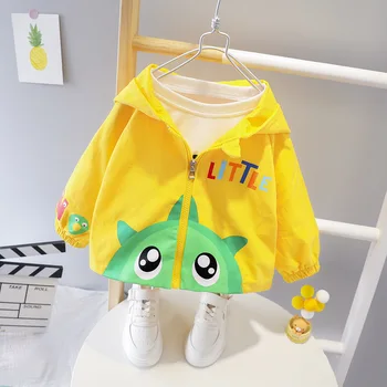 

Autumn Toddler Baby Coat Newborn Boy Long Sleeve Cartoon Dinosaur Zipper Windbreaker Infant Hooded Outerwear Casual Baby Jacket