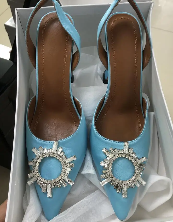 VIISENANTIN/Женские Элегантные новые цветные атласные туфли на высоком каблуке с острым носком, украшенные кристаллами разных цветов