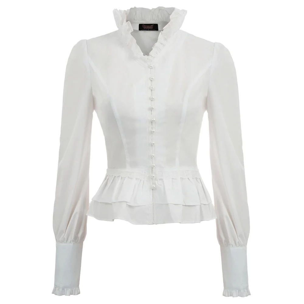 

SD Women Victorian Steampunk Gothic Long Sleeve Stand Collar Corset Lacing Tops