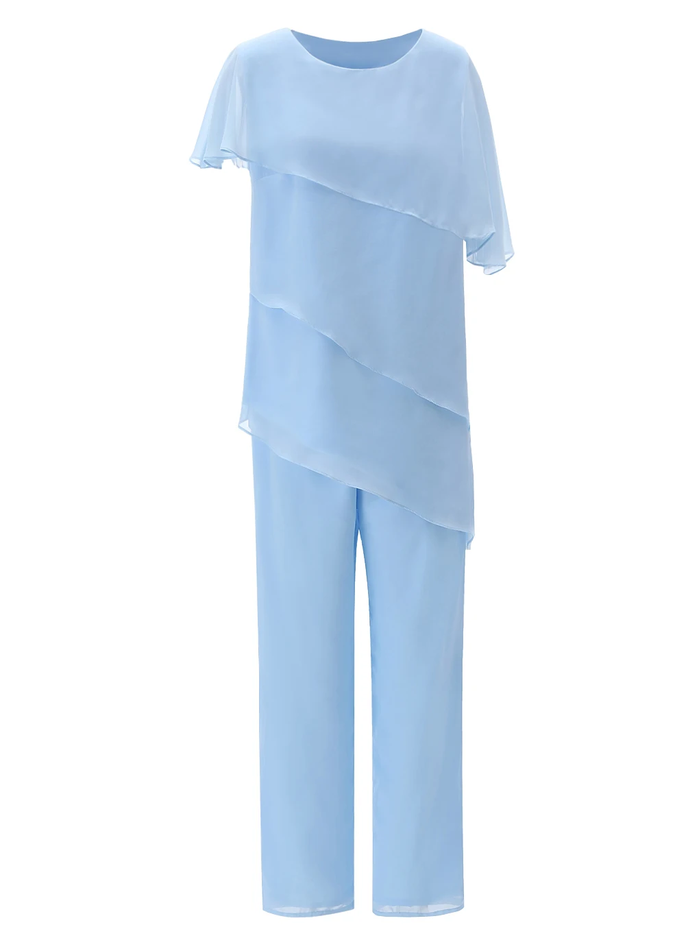 

SOLOVEDRESS Women Asymmetrical Chiffon Fashion 2 Pieces Asymmetrical Mother of the Bride Dress Pant Suits for Wedding SL-M10
