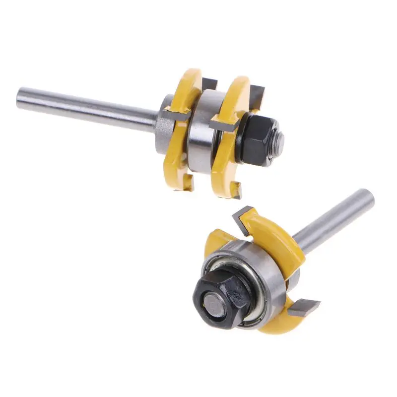 

2pcs 6mm Shank Tongue Groove Joint Assembly Router Bit Set 3Teeth T Shape Tenon Carpentry Woodwork Cutter Tool B95A