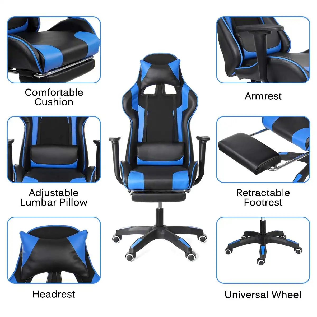155° Furniture Office Chair High Back Gaming Chair Recliner Computer PU Leather Seat Gamer Office Lying Armchair with Footrest