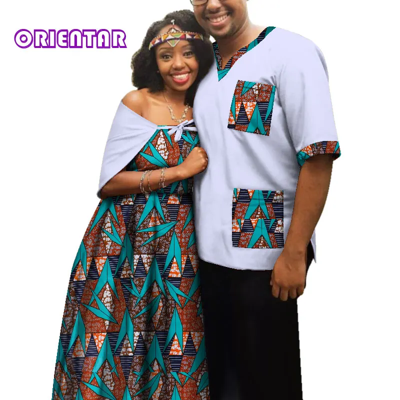Traditional African Clothes for Couples Men Women African Print Long Dress Tops T Shirt Casual Ball Gown Lover Clothing WYQ181 - Цвет: 15