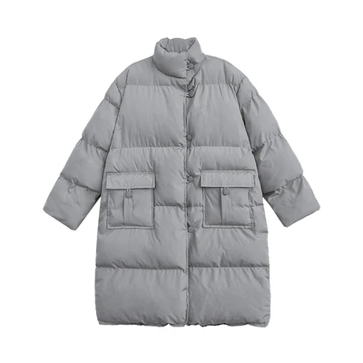 elegant gray Свободное толстое Стеганое пальто средней длины, женская зимняя куртка, новая Корейская женская хлопковая одежда со стоячим воротником, верхняя одежда, пальто f1913 - Цвет: elegant gray