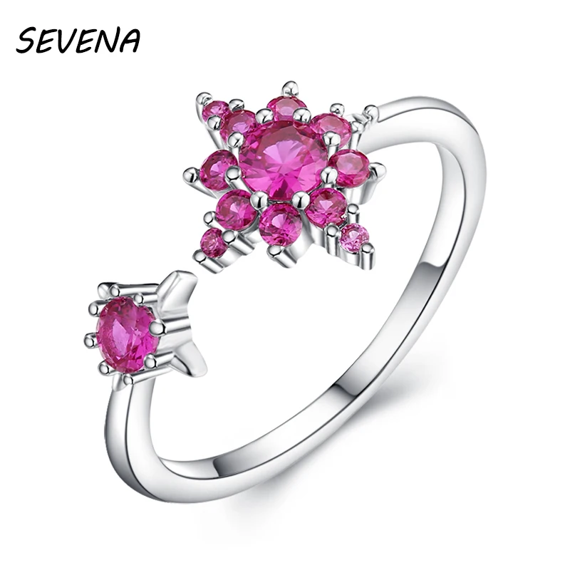 SEVENA Luxury Ring Silver-Color Open Flower Fashion Party Jewelry Rings For Women | Украшения и аксессуары