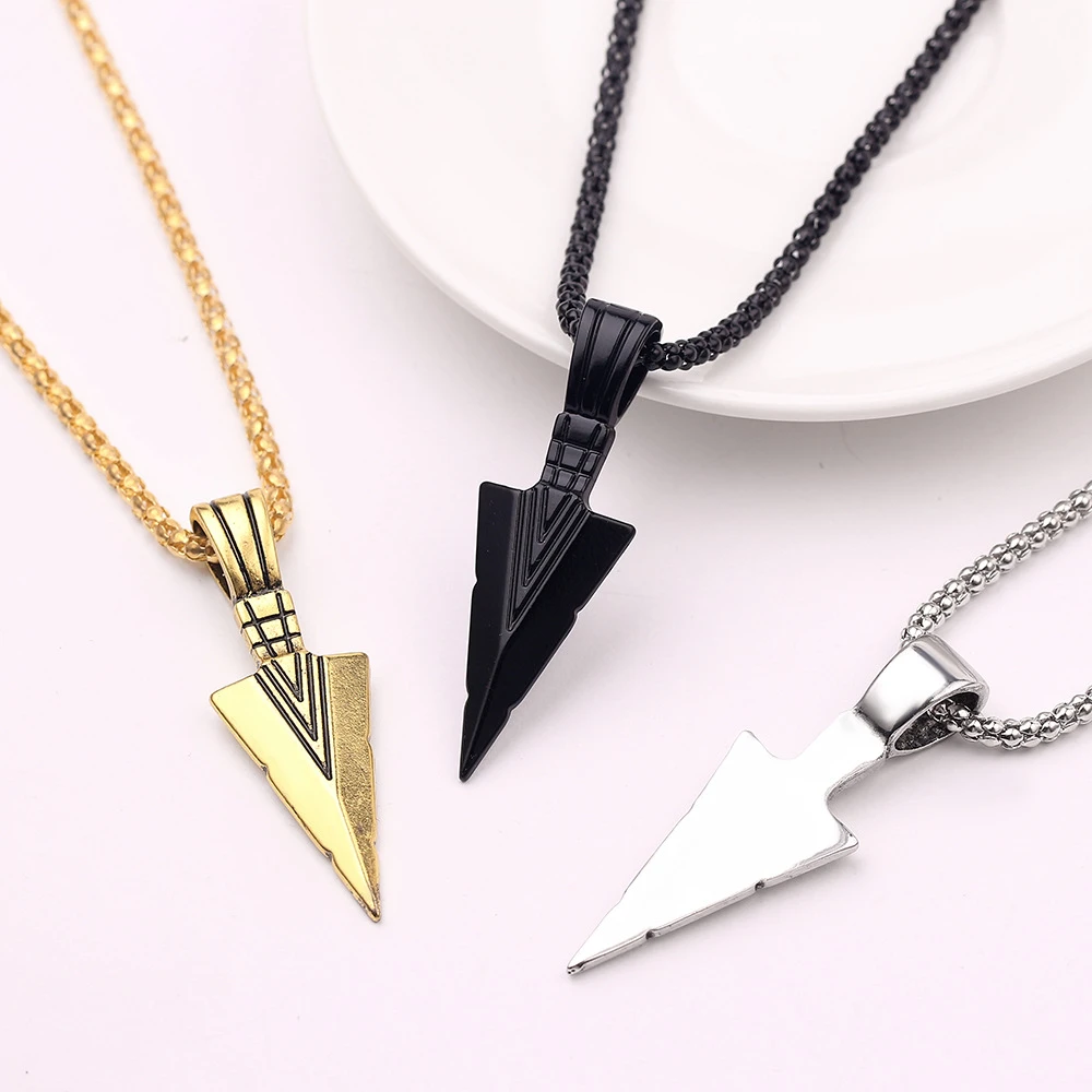 2022 Men's Fashion Jewelry Black Gold Silver color Arrow Head Pendant Long Chain Necklaces mens necklaces  Arrow