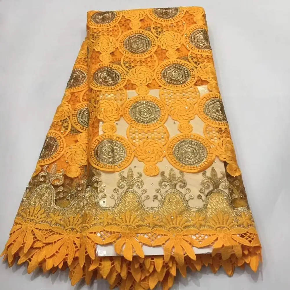 Оранжевая африканская кружевная ткань, высокое качество, кружевная французская сетчатая ткань, бисерные камни, нигерийские швейцарские кружевные ткани для платья - Цвет: As Pictures 9
