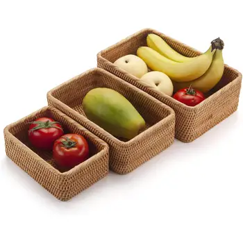 

Rattan Stackable Sundries Storage Basket Key Magazines Cosmetics Storage Box Container Household Desktop Organizer