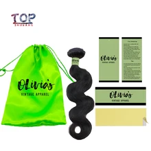 Изготовленный на заказ логотип девственницы волос комплект упаковки атласные мешки и бирка, человеческие волосы для наращивания Упаковочные сумки, ярлыки бирки