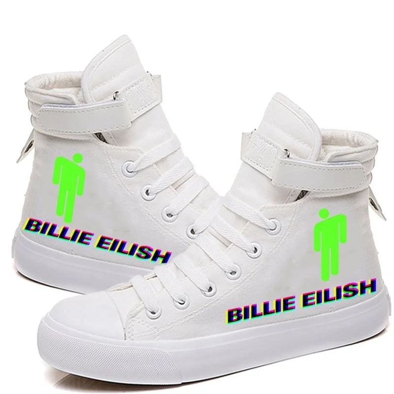 Белый Billie Eilish льняная обувь с рисунком удобные тапочки для женщин и мужчин - Цвет: Белый