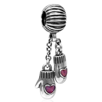

Authentic 925 Sterling Silver Bead Charm Pink Enamel Heart Winter Mittens Pendant Beads Fit Bracelet Diy Jewelry