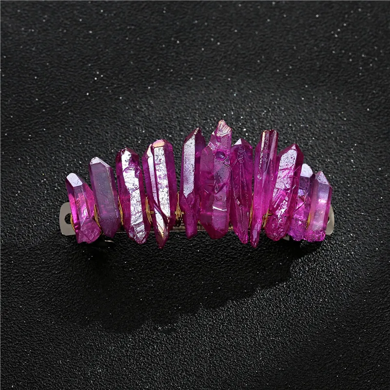 Raw Laser Rainbow Quartz Crystal Hair Clip Copper Wire French Barrette Women Hair Accessories Jewelry Hairpin Special Gifts - Окраска металла: CB959