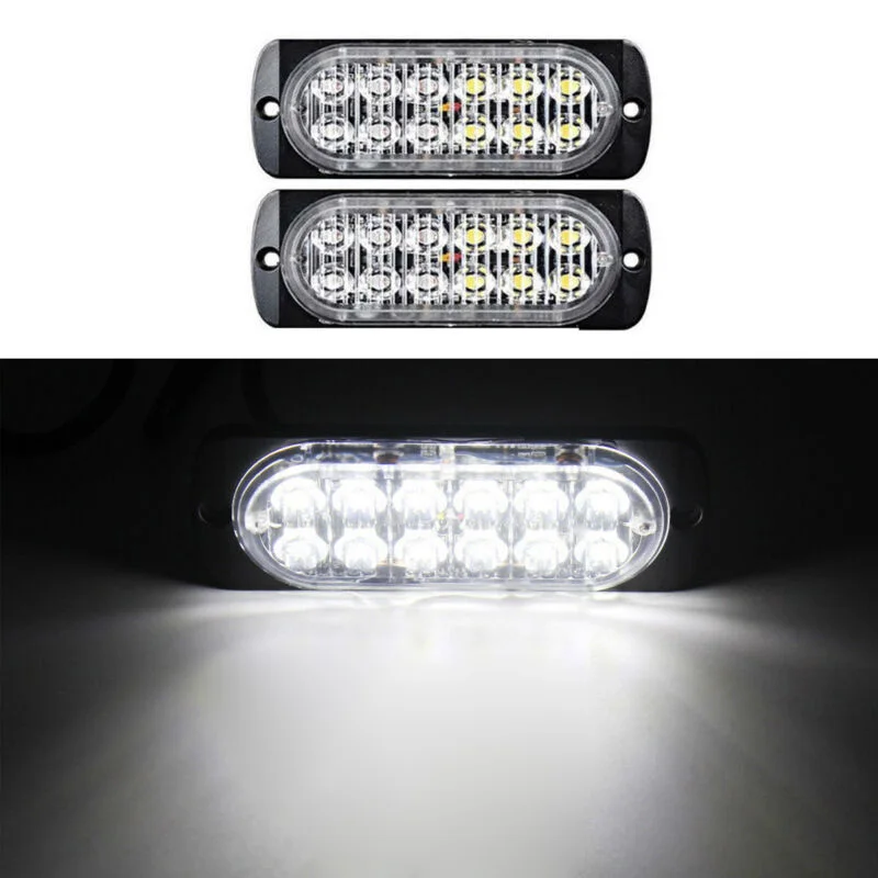 

2pcs Car 12W White 12 LEDs warning Strobe Light Bar Truck Hazard Beacon Flash Warning Lights Lamps auto LED Light lamp