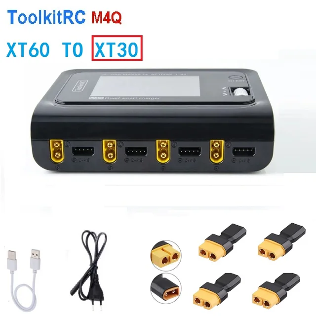 ToolkitRC M4Q 4x50W 5A AC 100W 4 Port DC XT60/XT30 Optional Smart Charge 32 Bit ARM IPS Bright Clear Wide Angle Display