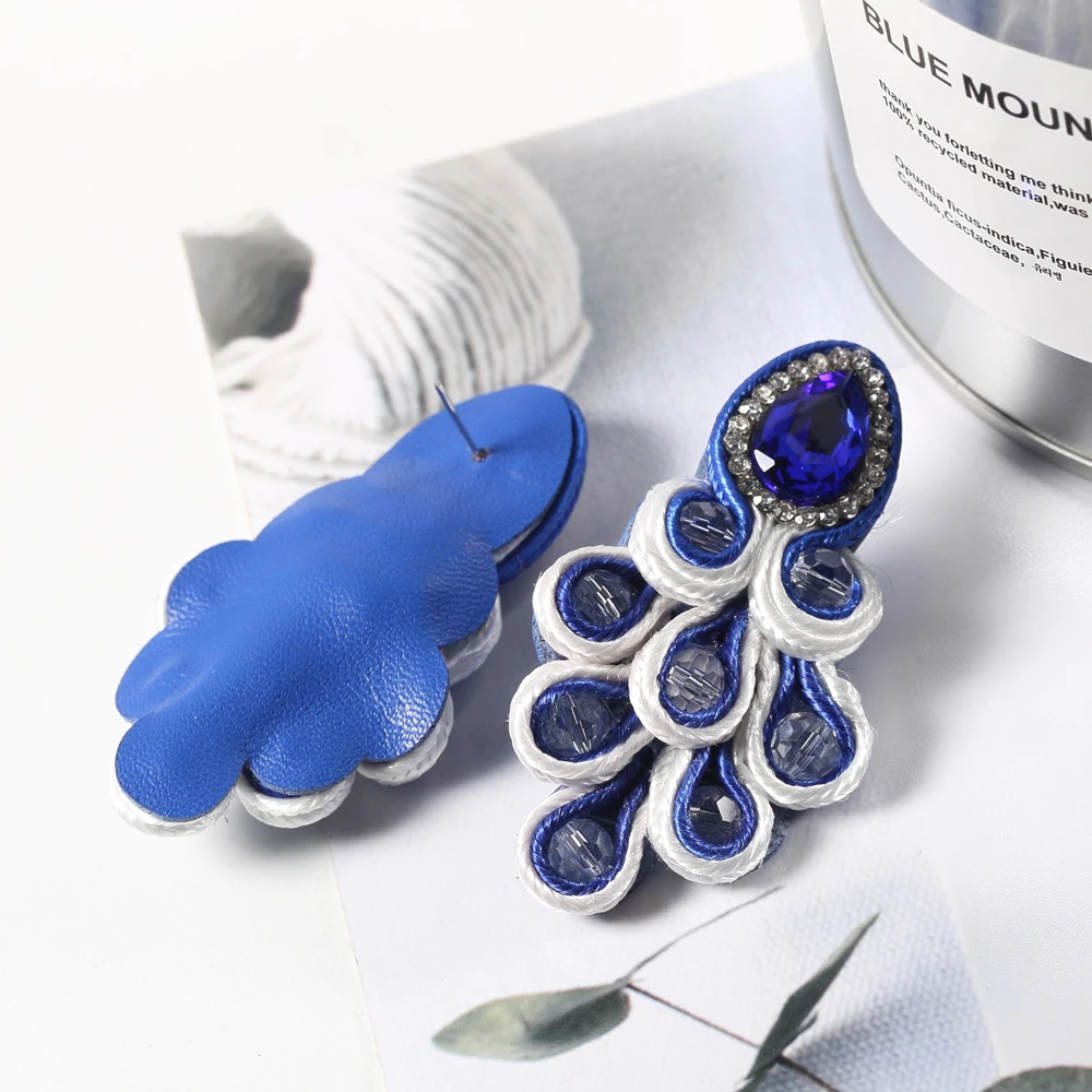 Handmade Soutache Drop earrings weaving blue black and white Rhinestone decoration women's jewelry beautiful earring Design new 4