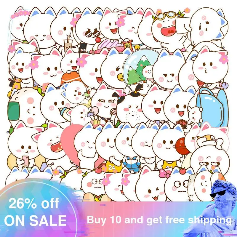 

53Pcs Cute Cats Animal Graffiti Sticker Mixed Style Toys for Suitcase Laptop Bike Luggage Car Scooter Skateboard Sticker