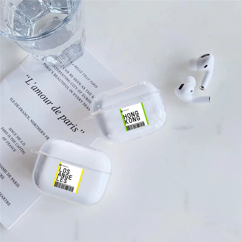 Роскошный чехол для воздушных билетов, bluetooth-гарнитура для Air pods Pro INS, этикетка, штрих-код, американские городские буквы, наушники, прозрачный мягкий чехол из ТПУ