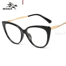 Cat Eyeglasses Women's Frame Half Metal Clear Lens Ladies Glasses Transparent Black Retro Optical Reading Prescription GlasseNX