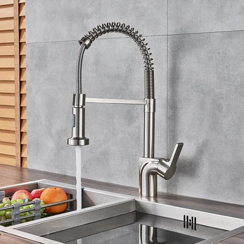 

FMHJFISD Lead-Free Commercial Kitchen Faucnt Nickel Black Single Handle 360 Rotation Single Lever Spring Kitchen Sink Faucet