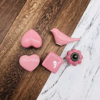 1pcs Kitchen Ceramic Pink PullsKnobs for Cabinets Cupboard Dresser and Drawers Pull Handles Made of Solid Ceramic Multi Design