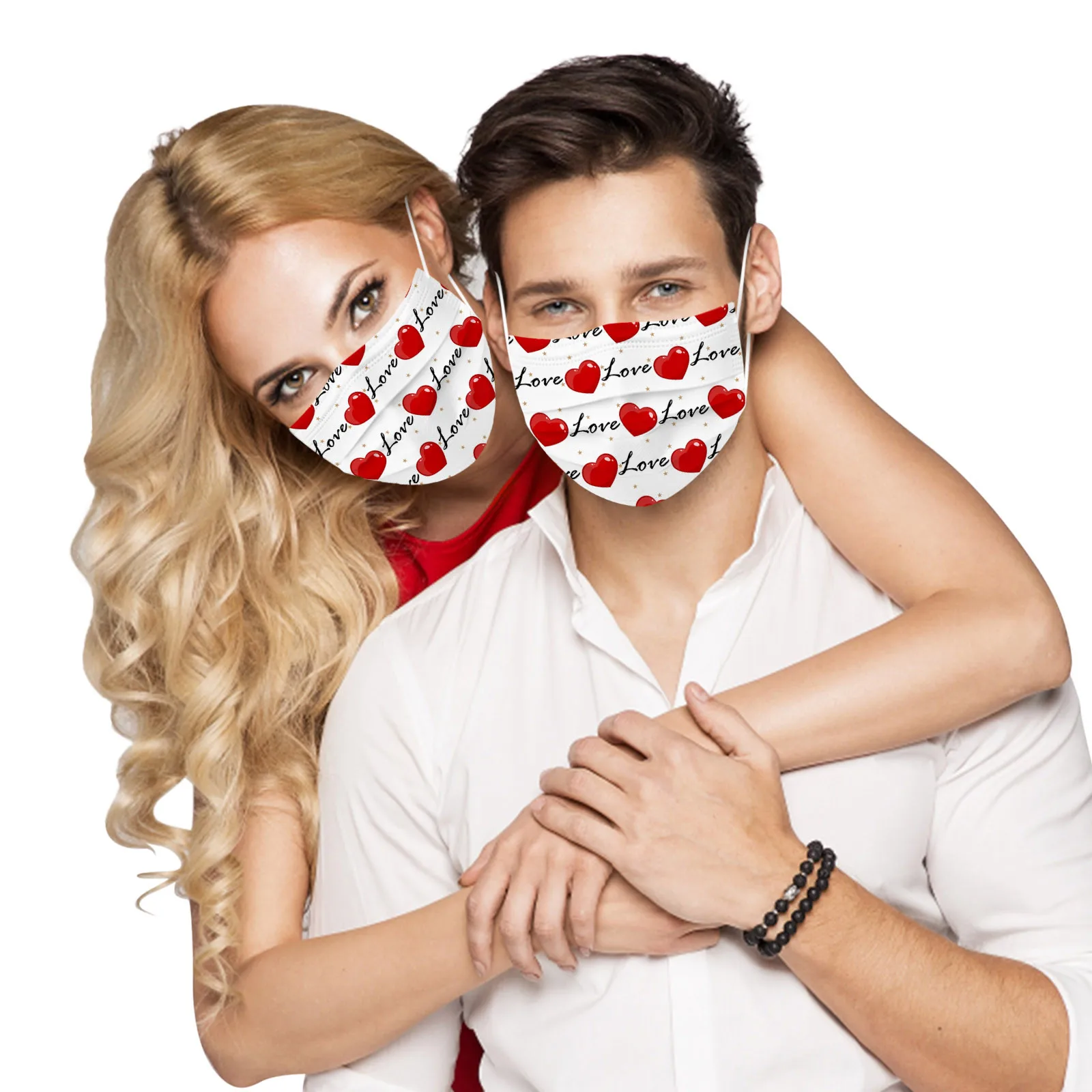 10/50pcs Valentine's Day Disposable Face Mask For Adult Heart Print Masks Sweet Couple Non Woven 3Ply Filter Earloops Mouth Mask 6