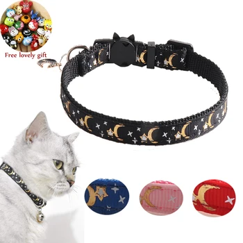 Cute Cat Collars with Bells Breakaway Star Moon Pet Cat Necklace Collars for Cats Adjustable Safety Kitten Collar Collier Chat 1