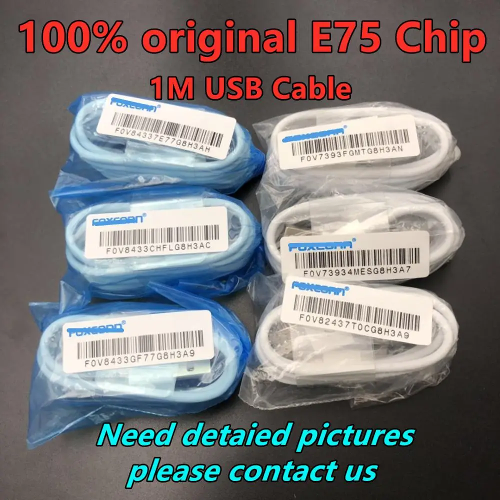 

1000Pcs/lot,100% Genuine Original 1m/3ft E75 Chip OD:3.0mm Data USB charger Cable for iphone X 8 7 Plus 6 6s 5s 5