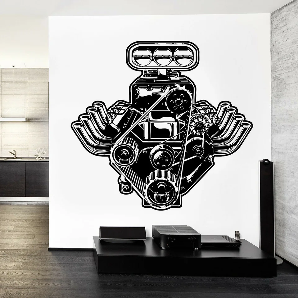 Auto Motor Wandtattoo 89x84cm - Selbstklebende Vinyl Dekoration Für Garage