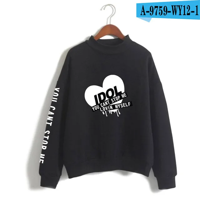 black Новые Kpop Bangtan толстовки с высоким воротником для мальчиков и девочек, IDOL You Can't Stop Me Love Me, Женская любимая толстовка с капюшоном для фанатов - Цвет: black