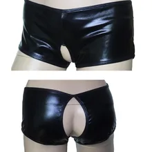 Сексуальные женские блестящие кожаные трусики с вырезами Wetlook открытая ягодица промежность Танга Трусики Клубное нижнее белье под брюки Фетиш белье