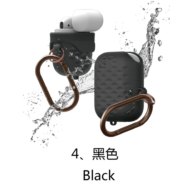 4.Black Силиконовый наушник чехол для Apple Airpods противоударный чехол для AirPods зарядный ящики для AirPods водонепроницаемый защитный чехол - Цвет: 4.Black
