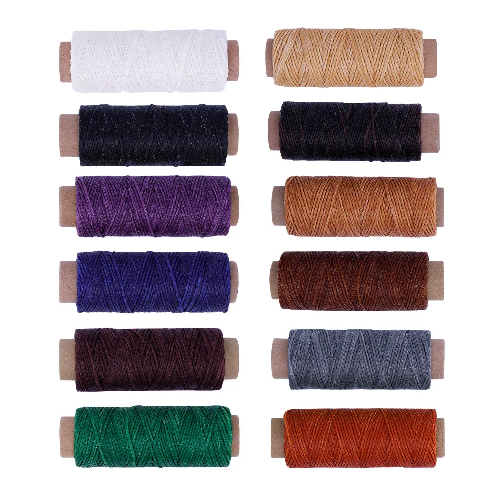 

12PCS/Set 50m 150D Leather Sewing Waxed Thread Flat Waxed Sewing Thread Wax Line Stitching Thread for Leather Craft DIY Threads