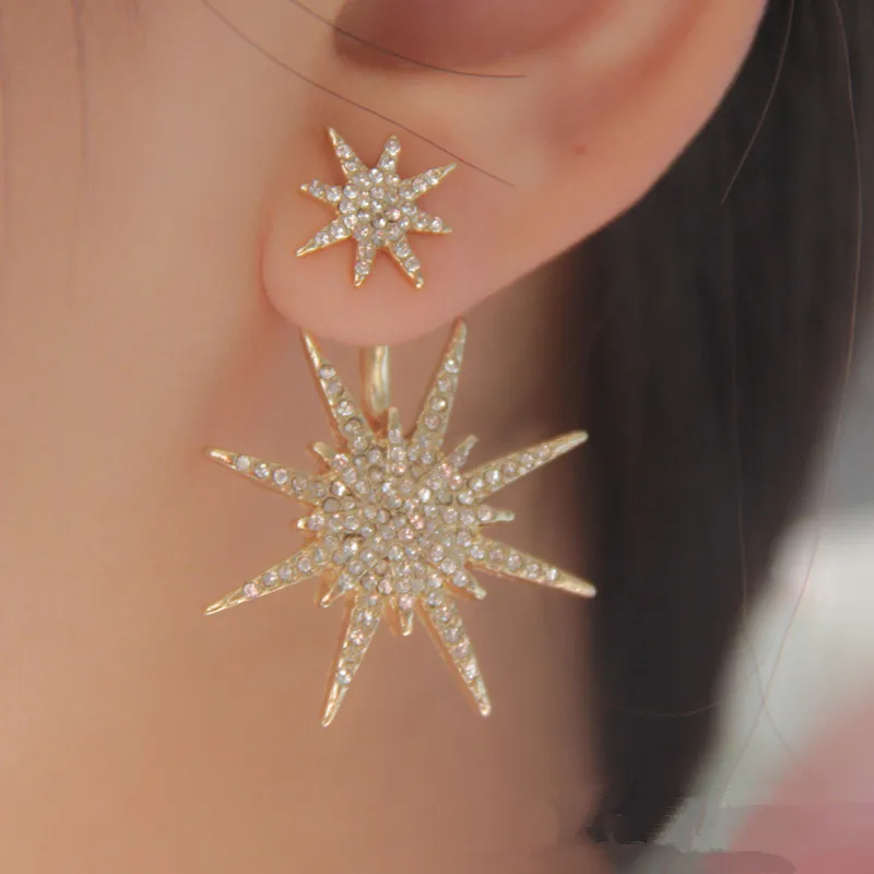 

Double Star Snowflake Earrings Drill Rhinestone Stud Earrings Wedding Jewelry Fashion Earrings Women's Simple Jewelry Gift