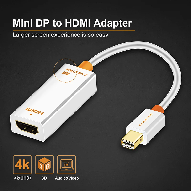 CABLETIME Thunderbolt Mini DP To HDMI Adapter Male-Female 4K Mini Display Port to HDMI Cable for PC Macbook Pro Lenovo 4k C063