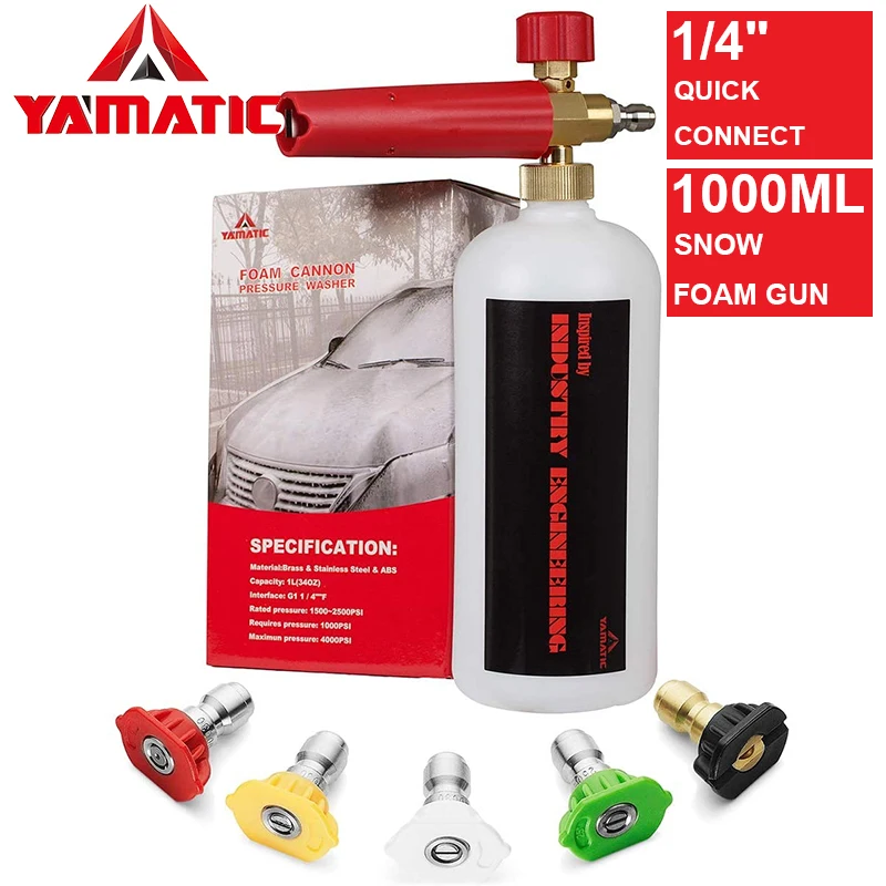 YAMATIC Adjustable Foam Cannon Pressure Washer Jet Wash 1/4" Quick