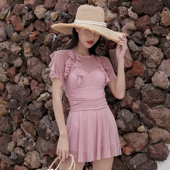 

One Piece Swimsuit Female Plus Size Women Swimsuits Onepiece 1 Korean Swimwear Uniform Skirt New Solid Polyester Sierra Surfer