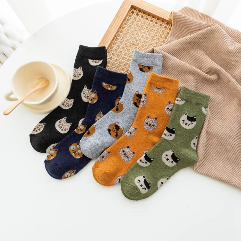 

Милые носки с мультяшными животными, модные женские носки, забавные женские носки в японском и корейском стиле Харадзюку на осень и зиму, милые носки для девочек