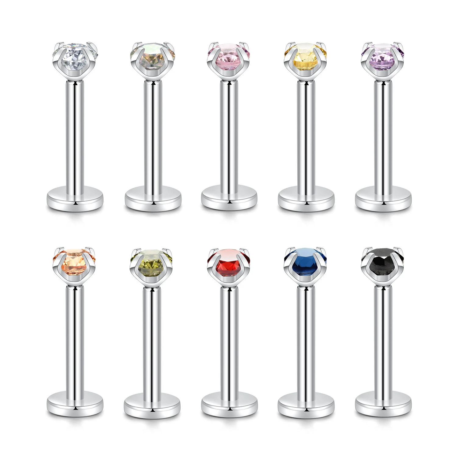 

GAGABODY 16G 316L Stainless Steel 8mm Labret Monroe Lip Stud Cartilage Helix Earring Inlaid with CZ