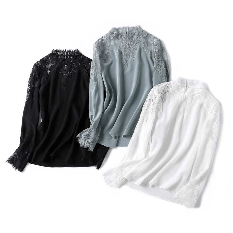 100% Silk Blouse Women Loose Patchwork Embroidery