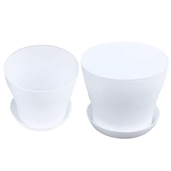 

2pcs Plastic Plant Flower Pot Planter with Saucer Tray Round Gloss Home Garden Decor,White Upper Caliber -17cm / 6.69 inch & 14