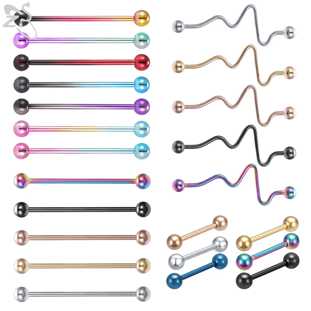 ZS 1 Piece 14G 1.6mm Stainless Steel Long Industrial Barbell Ring