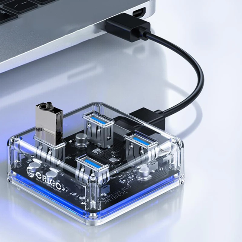 Прозрачный usb-хаб 4-Порты USB3.0 адаптер-разветвитель Поддержка Внешний USB Питание для настольных аксессуары
