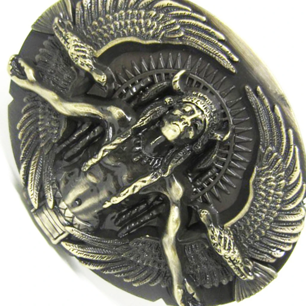 NaNative Western American Retro Indian Chiefs with Double Eagles Shaped Pattern Oval Zinc Alloy Men's Cool Ornament Belt Buckle