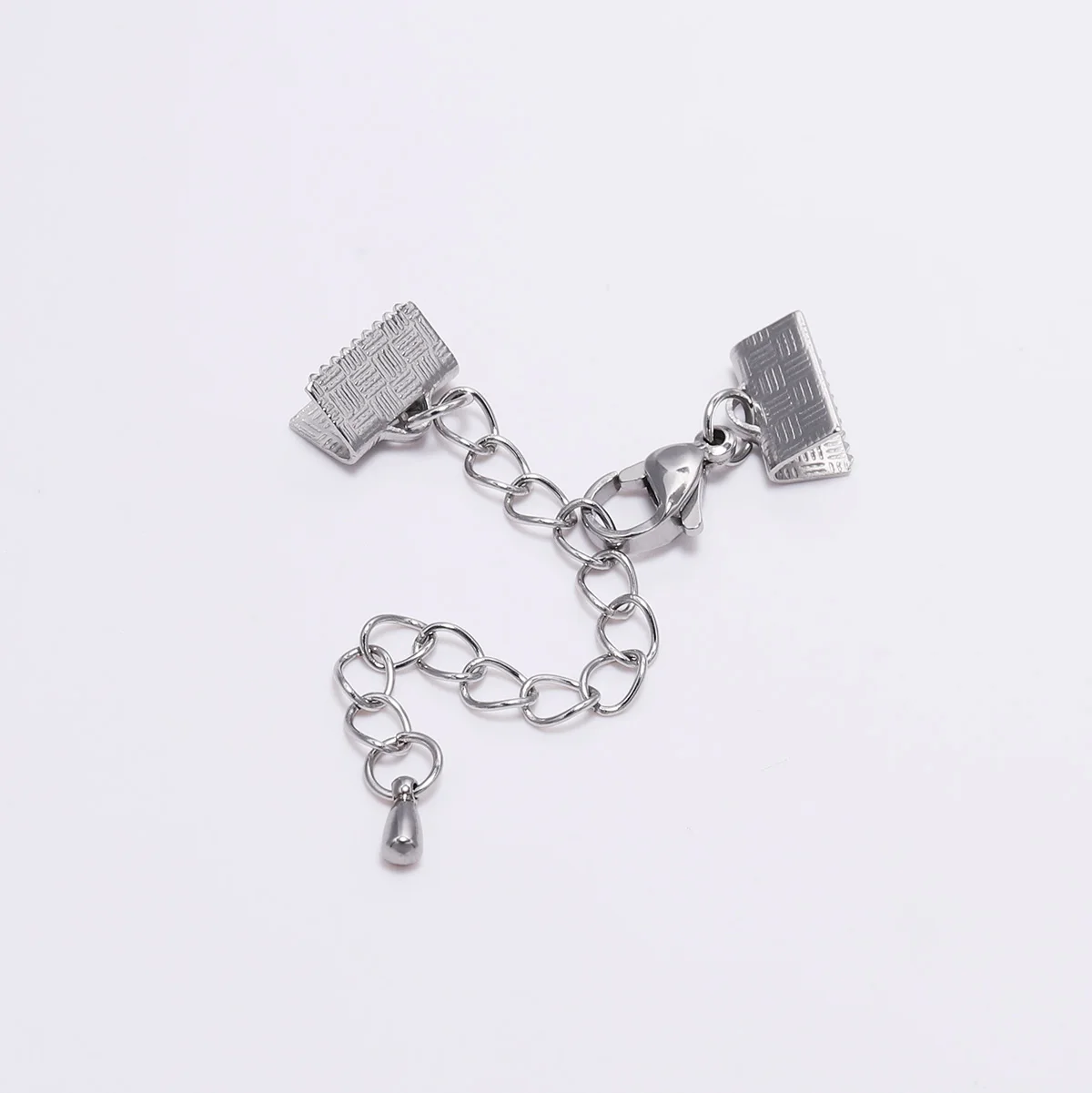 

5pcs/lot Stainless Steel Textured End Caps Crimp Clasps Extension Chain Fit Flat Leather Cord Connector For Jewelry Making Craft